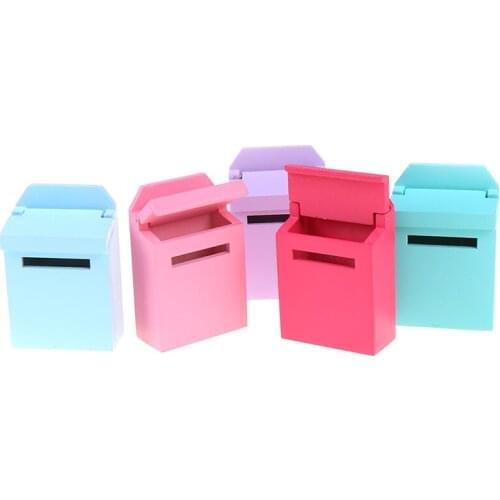 1Pc 1/12 Scale DIY Wooden Mailbox With Decal Dollhouse Miniature for Fairy Garden Door Decor Kids Furniture Toys
