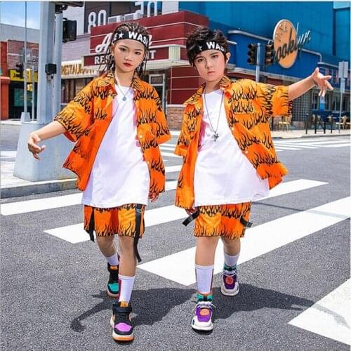 Kids Concert Outfits Hip Hop Clothing Print Shirt T Shirt Top Streetwear Summer Shorts for Girl Boy Dance Costume Clothes Set