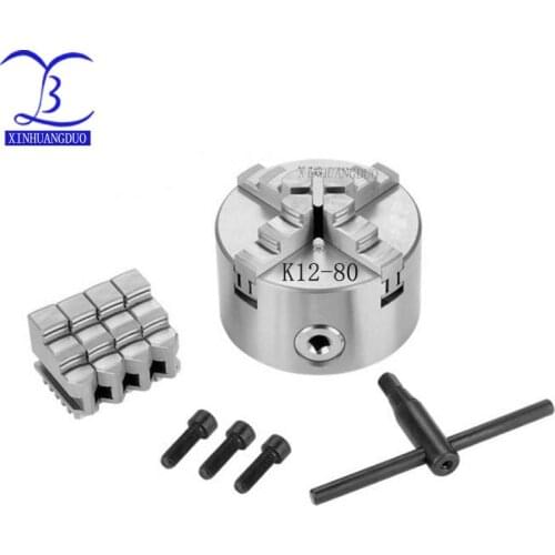 K12-80 Lathe Chuck 80mm 4 Jaw Self Centering Hardened Reversible Tool Lathe Tools for Drilling Milling Machine