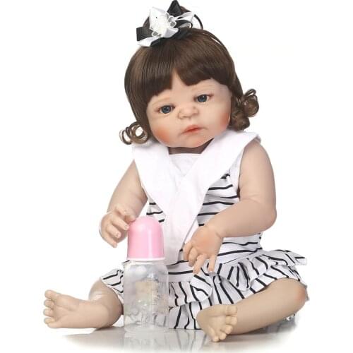 22'' full silicone dolls reborn wavy hair wig girl body reborn babies lifelike children gift toy doll bebe bonecas reborn