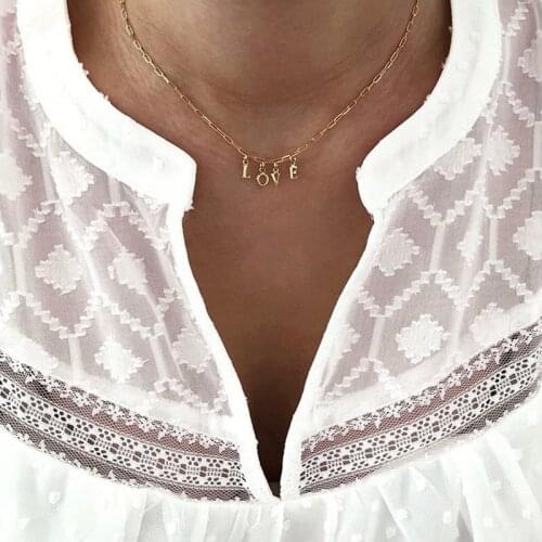 LOVE Letter Choker Necklace For Women Simple Light Gold Color Collarbone Chain Pendant Gift Fashion Jewelry KBN287