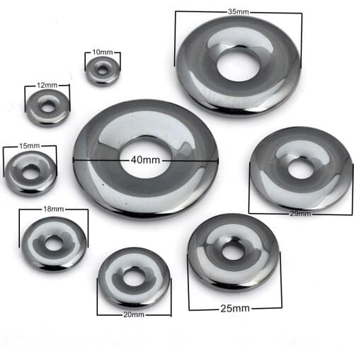 OlingArt 9PCS/LOT 10/12/15/18/20/25/29/35/40MM Natural Stone Black Hematite Donut Coin Round Bracelet earring DIY jewelry making