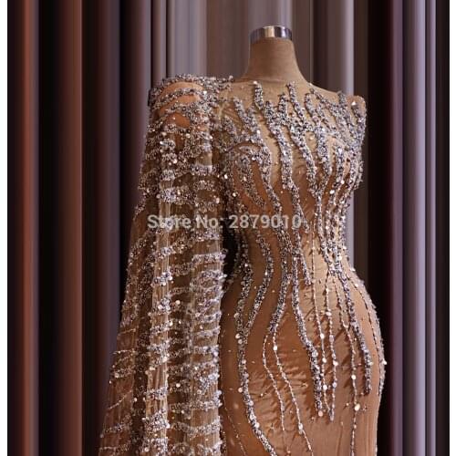 Luxury Scoop Mermaid Evening Dress Floor-Length Elegant Beaded Sequins Prom Dress Robe De Soiree Aibye Middle East Dubai Arab