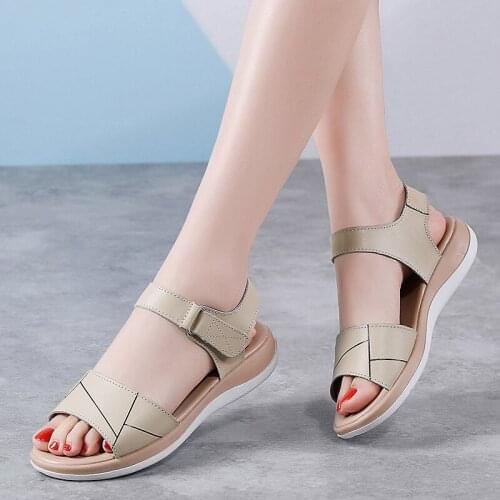 Women Sandals Spring Summer Platform Leather Ladies Sandals Comfortable Flat Sandals Open Toe Beach Shoes Woman Footwear