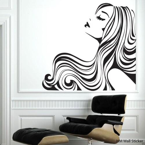 Flowing Hair Removable Wall Stickers Vinyl Decal For Home Or Beauty Salon Waterproof Wallpaper High Quality Poster Mural SA465