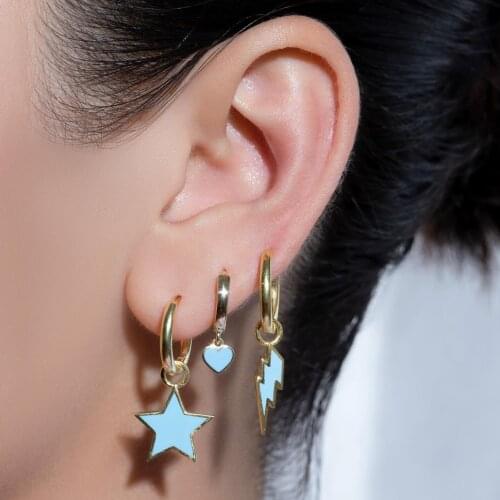 2020 new arrived rainbow colorful girl women jewelry hot selling Neon enamel lightning bolt charm gold color hoop earring
