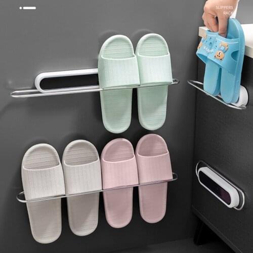 Punch-free Foldable Towel Bar Adhesive Hanging Slippers Organizer Storage Rack Door Mounted for Kitchen Shoes Organizer Rack