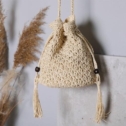 20CA Women Fashion Weave Shoulder Bag Summer Beach Vacation Crossbody Bucket Bags Female Small Vintage Handbag Purse