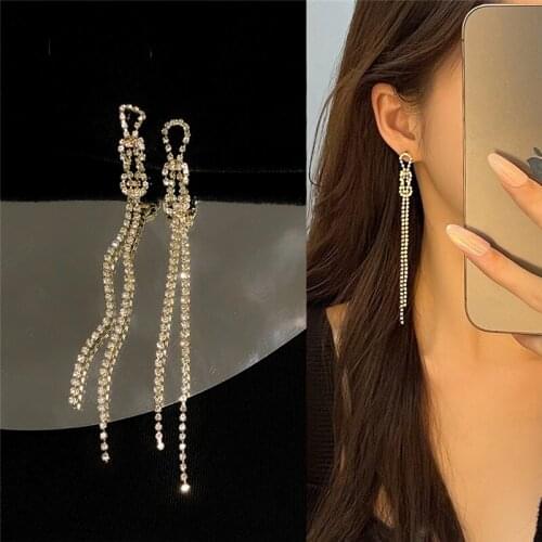 Super fairy summer long style thin face tassel earrings 2021 new trendy knotted chain earrings ear clips for women