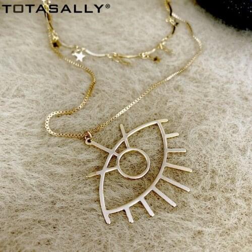 TOTASALLY 2021 Fashion Party Double Chains Necklace Hollow Eye Pendant Stars Charm False Collar Necklace Pop party Neck Jewelry