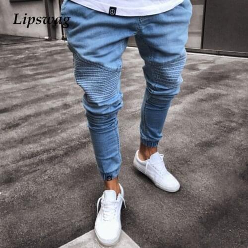 2021 Spring Summer Vintage Solid Pleated Jeans For Men Casual Skinny Denim Trousers Mens Clothes Fashion High Waist Pencil Pants