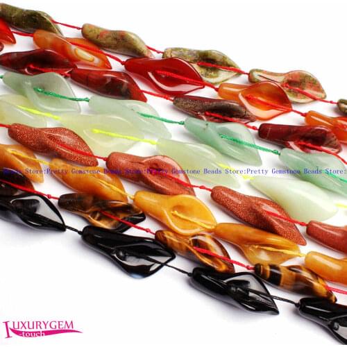 High Quality 16x38mm Smooth Flower Shape Natural Stone Agates Jades Gems Loose Beads Strand 10Pcs Jewelry Making wj402