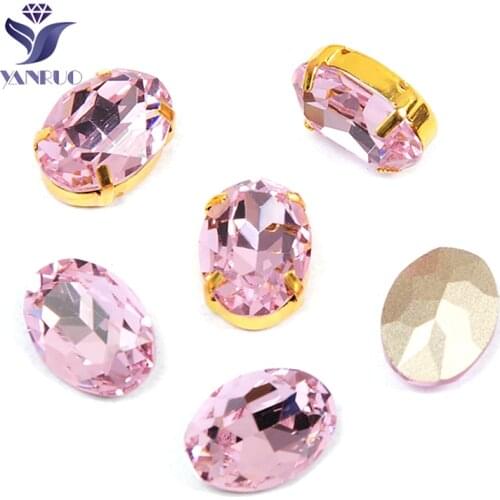 YANRUO 4120 Oval Light Rose K9 Crystal Rhinestones Stones And Crystal Glass Sew On Crystal With Claw Setting For Clothes Dress