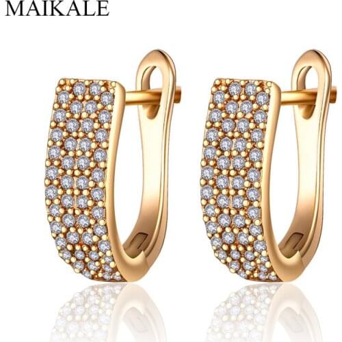 MAIKALE New Fashion U Shape Cubic Zirconia Stud Earrings for Women Zircon Charm Earring Gold Earings Korean Jewelry Gifts