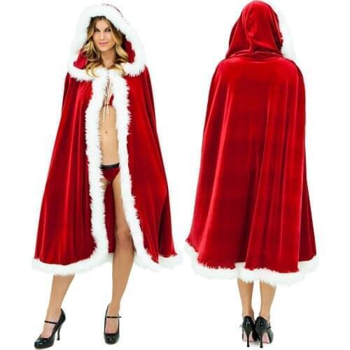 Womens Fur Trim Christmas Santa Claus Cloak Xmas Costume Red Bridal Cape Cloak Ladies Dress Cape Winter Wedding Hooded Clock