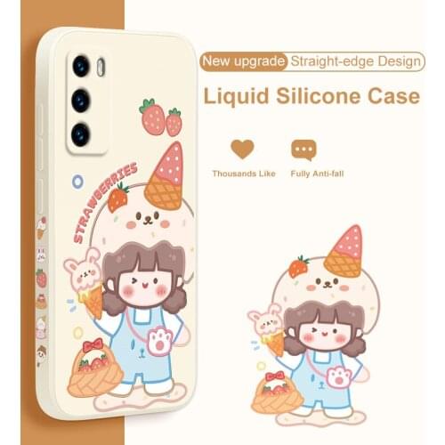 ASINA Liquid Silicone Case For Huawei P40 P30 P20 Pro Cover Cartoon Bumper Straight Edge Cases For Nova 3i 4 5t 6 7 Couple Capa