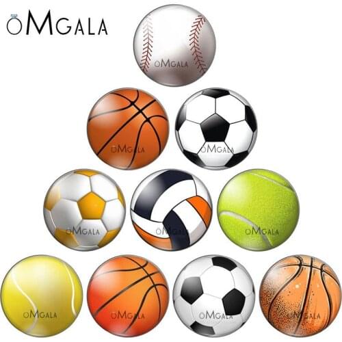 Sport Football Basketball Drawings 10pcs 8mm/10mm12mm/18mm/20mm/25mm Round photo glass cabochon demo flat back Making findings