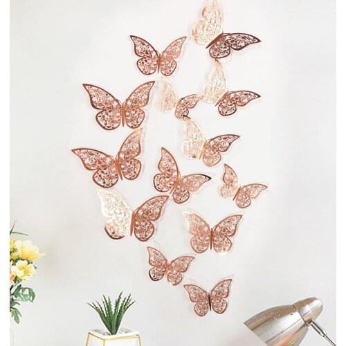 12Pcs 3D Hollow Butterfly Wall Sticker DIY Home Wall Stickers Wedding Party Wedding Decors Butterfly Kids Room Decors