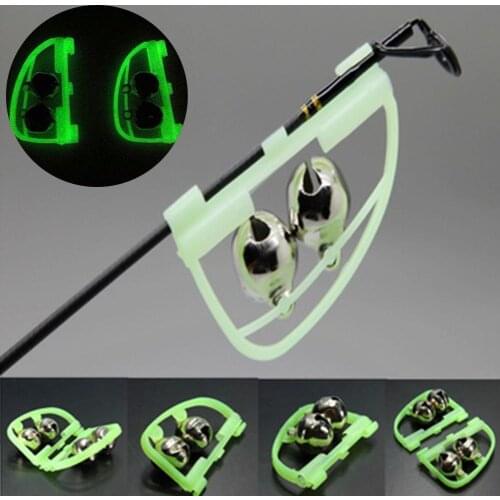 2Pcs Outdoor Night Glow Twin Bell Rings Fishing Rod Clip Bite Lure Alarm Alert