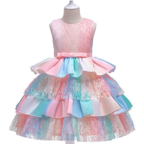 2021 New Autumn Printing Bridesmaid Dresses Costume Dress Mesh Formal Dress For Girls Evening Wedding Party Dress For 3-10 Age