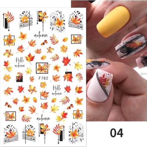 1PC Fall Leaf Flowers Line 3D Nail Sticker Mape Leaves Waves Pattern Decals Slider DIY Nail Art Decoration Wraps For Manicures
