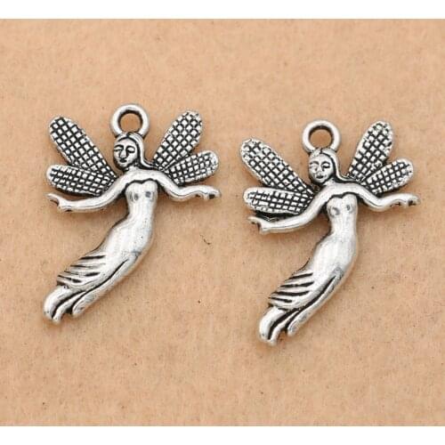5pcs Antique Silver Plated Flying Angel Charms Pendants Jewelry Making Bracelet Accessories Diy Findings 25x20mm