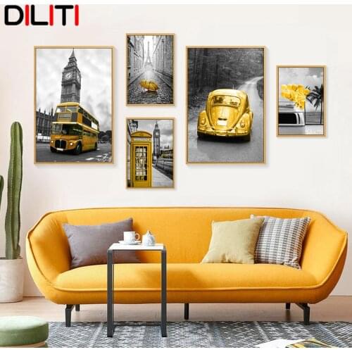 Abstract Gold Umbrella Wall Art Print Black White City Modern Canvas Painting Paris Tower Decoration Picture Home Poster