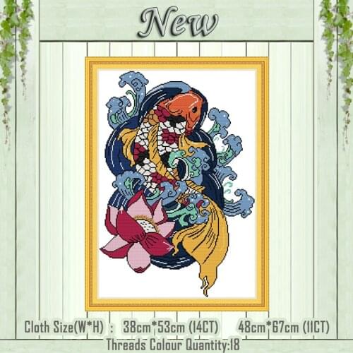 Rich fish Lotus flower animal Chinese painting counted print on canvas DMC 14CT 11CT Cross Stitch Needlework Sets Embroidery kit