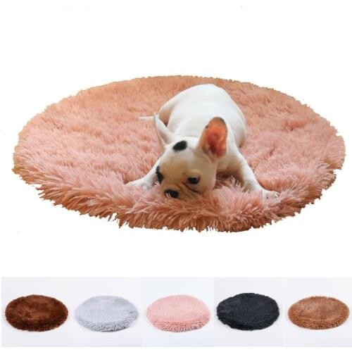 Long Plush Pet Dog Cat Mats Round Dog Cat Bed Fluffy Blanket for Dog Cat Deep Sleeping Soft Cover for Dog Cat Solid Cat Mattress
