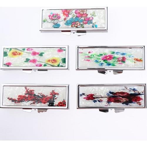 Stainless Steel Weekly Pill Organizer Holder,Retangle 6 Grids Large Pill Candy Container Tablets Box with Mirror