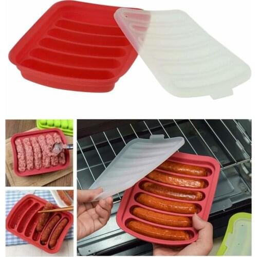 6 Cavities Sausage Hot Dog Mold Silicone Baking Mold DIY Homemade Baking Mould Reusable Burger Press Maker Molds