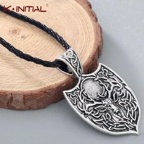Kinitial Vintage Large Double Deer Pendant Necklace Legendary Rope Chain Aegishjalmur Viking Nordic Amulet Necklaces Jewelry