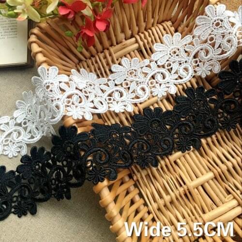 5.5CM Wide Delicate Hollow Embroidery Water Soluble Lace Fabric Ribbon Guipure Trim DIY Garment Dress Curtain Sewing Accessories