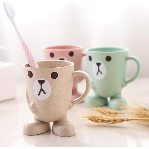 Hot Lovely Cartoon Animal Wheat Straw Toothbrush Cup Bathroom Mouthwash Home Travel Toothbrush Holder Cup Bathroom Accessories