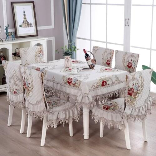 New Chair Cover Lace Embroidery Quality Chenille Dining Chair Cushion Cover Coffee Table Rectangle Table Round Table Cloth