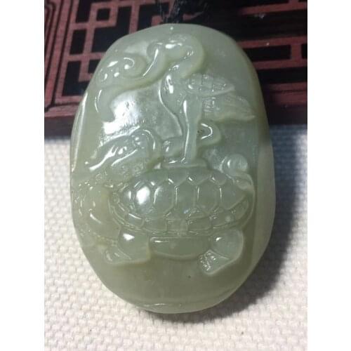 Real hetian green jade handcarved turtle crane jade pendant necklace unique jadeite jade necklace women men jewelry