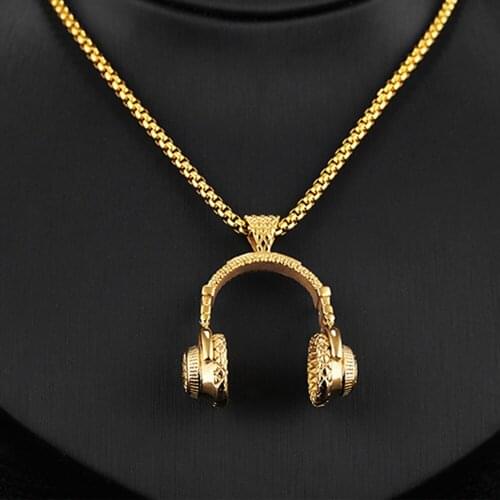 Free Fan DJ Music Headphone Pendant Necklace Long Chain Men Women Hip Hop Jewelry Rock Headset Necklace Male Gift S110