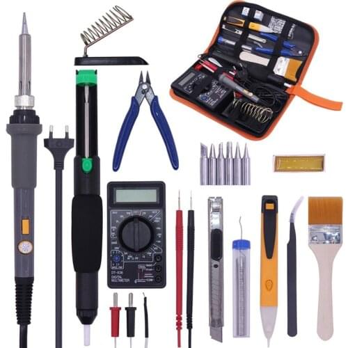 PJLSW Temperature Electric Switch type solder Kit 110V 220V 60W Soldering Iron kit With Multimeter Desoldeirng Pump Welding Tool