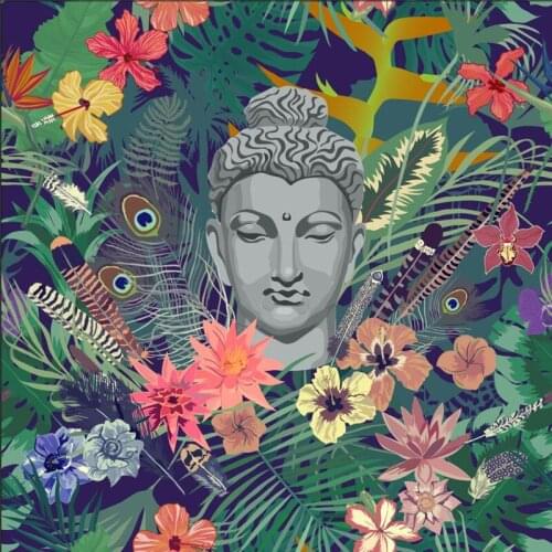 Polyester Stretch satin fabric for dress Oriental Buddha elephant pattern custom printing fabric thin shirt sewing fabric