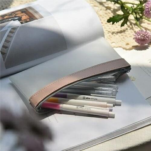Simple Transparent Pencil Cases Leather Korean Fashion Pencil Bag Pouches Stationery Organizer Pencil Case Cheap Womens Bags
