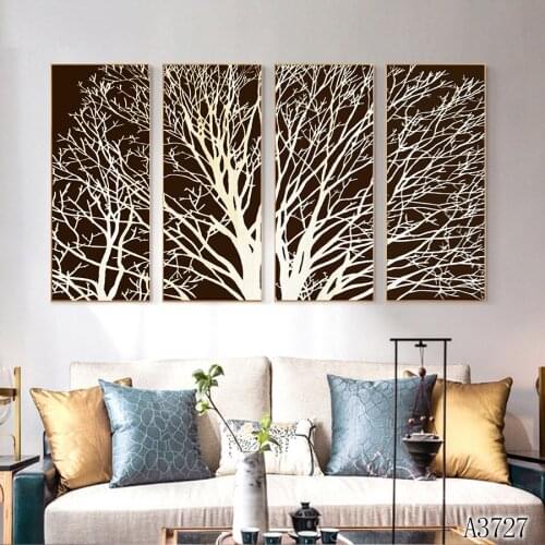 Modern Abstract Oil Painting Print on Canvas 4pcs White and Black Tree Canvas Art Printing Wall Art Picture for Home Decor