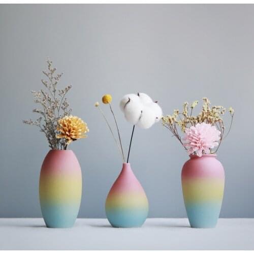 Modern Rainbow Prints Vase Colorful Ceramic Flower Vase 6 Design Desktop Mini Vase Home Decorative Centerpiece