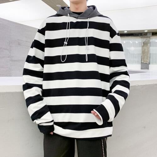 Mens Clothing Hoodie 2021 Spring Summer Korean Striped Fashion Loose Streetwear New Listing College Couples Womens
