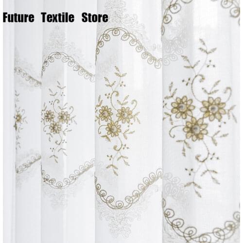 European-style Simplicity Pearl Cord Embroidered Curtains for Living Room Bedroom Light-transmitting Vertical Screen Curtain