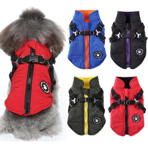 Dog Jacket Coat with D-ring Harness for Small Medium Dogs Windproof Dog Outfit Padded Warm Puppy Pet Clothes perro gato chaqueta