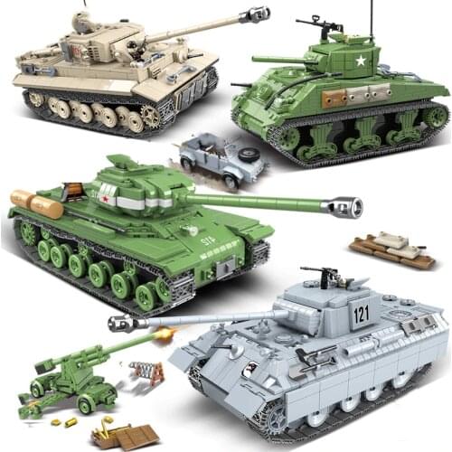 Military Panther Tiger Tank Vehicle Building Blocks Technic City WW2 Soldier Figures Weapons Army Bricks Kids Toys Children Gift
