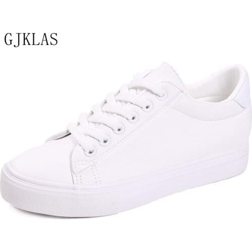 Leather Wedge Sneakers White Vulcanize Shoes Woman New Korean Trending Shoes for Women Hidden Heel Spring Summer Sports Shoes