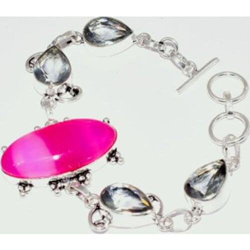 Botswana Agates& White Topas Bracelet Silver Overlay over Copper , 19.3 cm, B3594