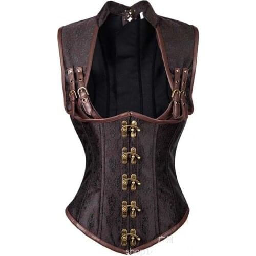 Vintage jacket 2019 new Black Brocade Collared Top Sexy womens Waist Trainer Vest jacket Waist Steel slim Steampunk Clothing
