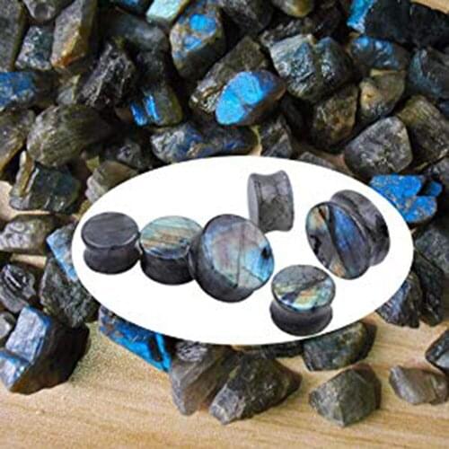 1Pair Labradorite Stone Piercing Gauges Organic Ear Plugs Flesh plugs Tunnels Expander Body Jewelry plug 8mm to 25mm Ombligo